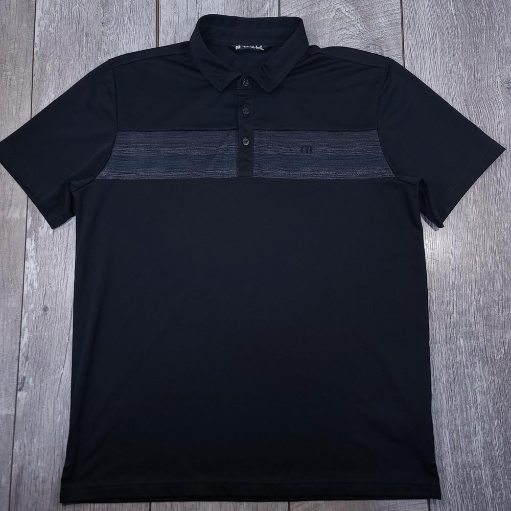 Travis Mathew Polo Shirt Mens Large Black Heathered Stripe Performance Golf